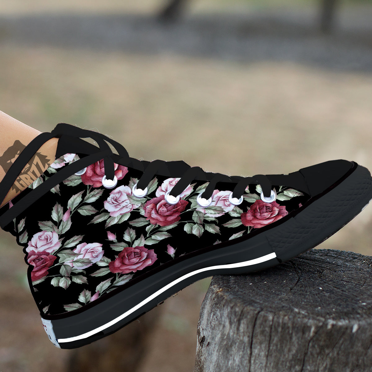 Rose Valentine's Day Print Pattern Black High Top Shoes-grizzshop