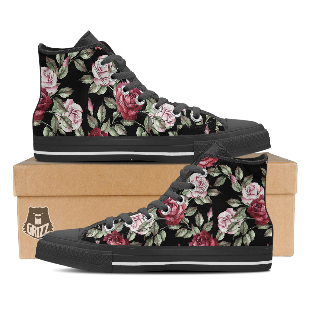 Rose Valentine's Day Print Pattern Black High Top Shoes-grizzshop