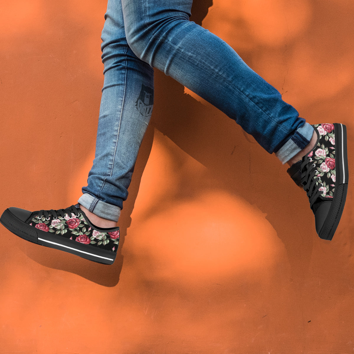 Rose Valentine's Day Print Pattern Black Low Top Shoes-grizzshop