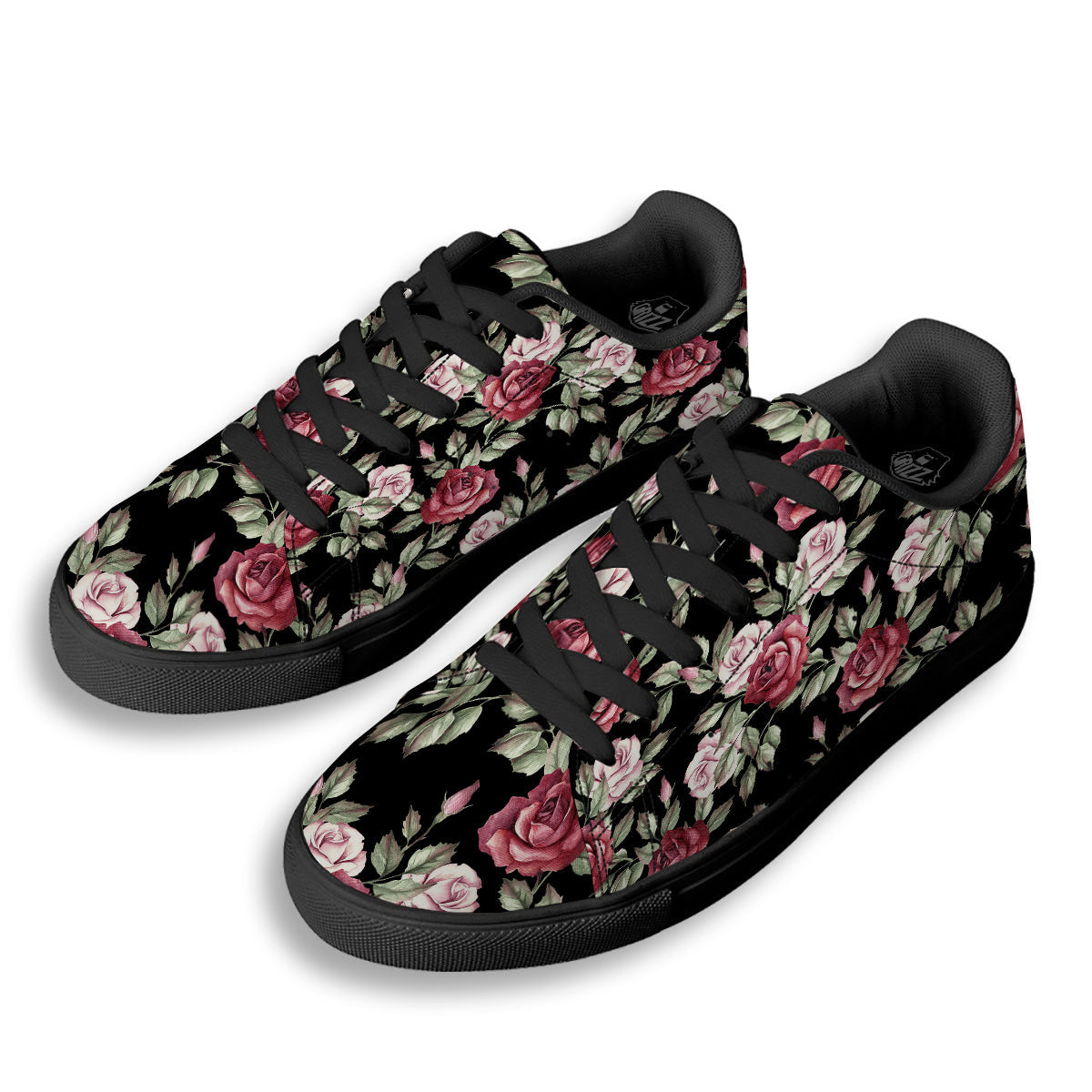 Rose Valentine's Day Print Pattern Black Low Top Sneakers-grizzshop