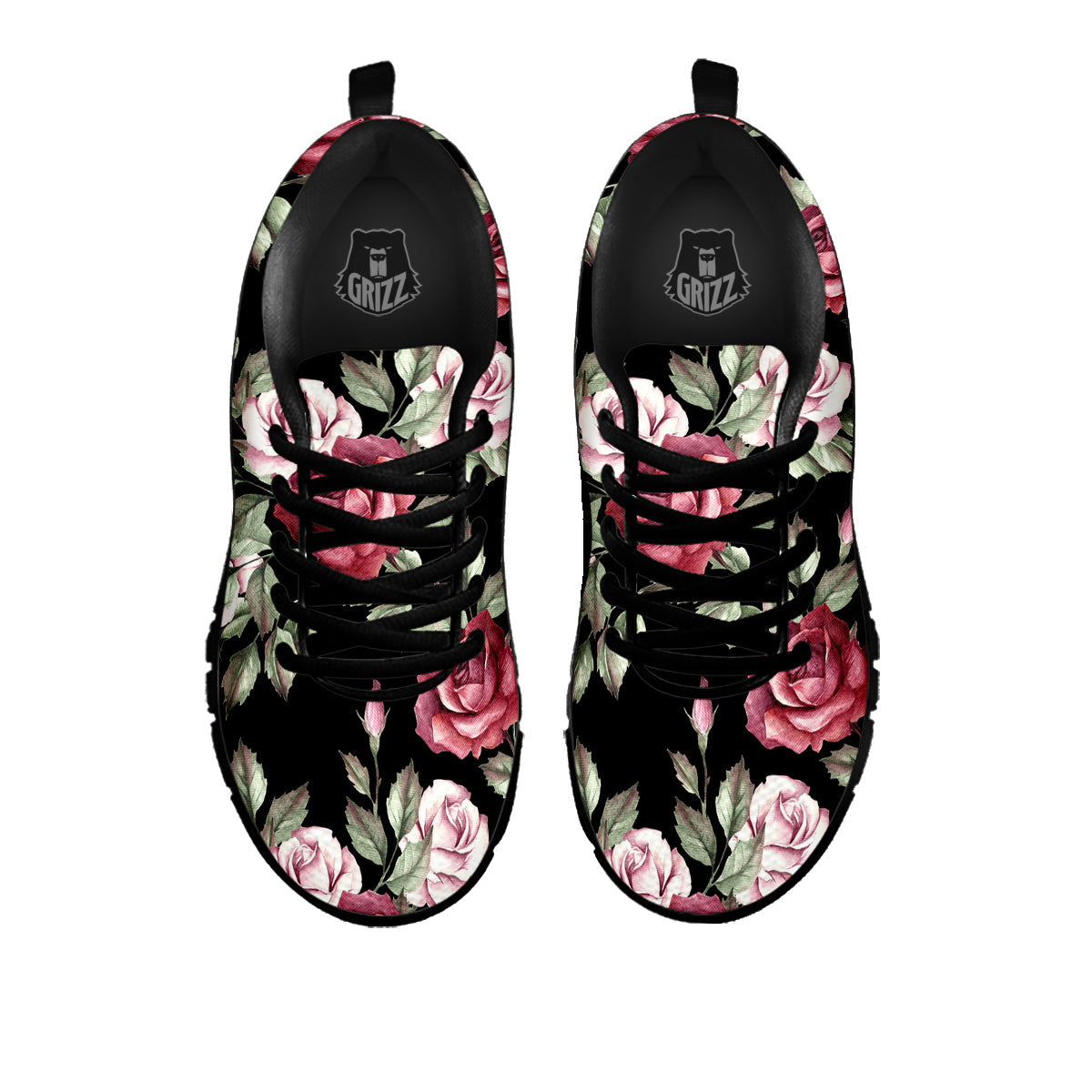 Rose Valentine's Day Print Pattern Black Sneaker-grizzshop