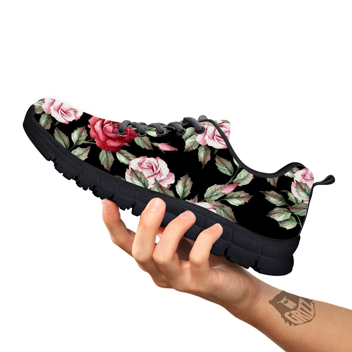 Rose Valentine's Day Print Pattern Black Sneaker-grizzshop