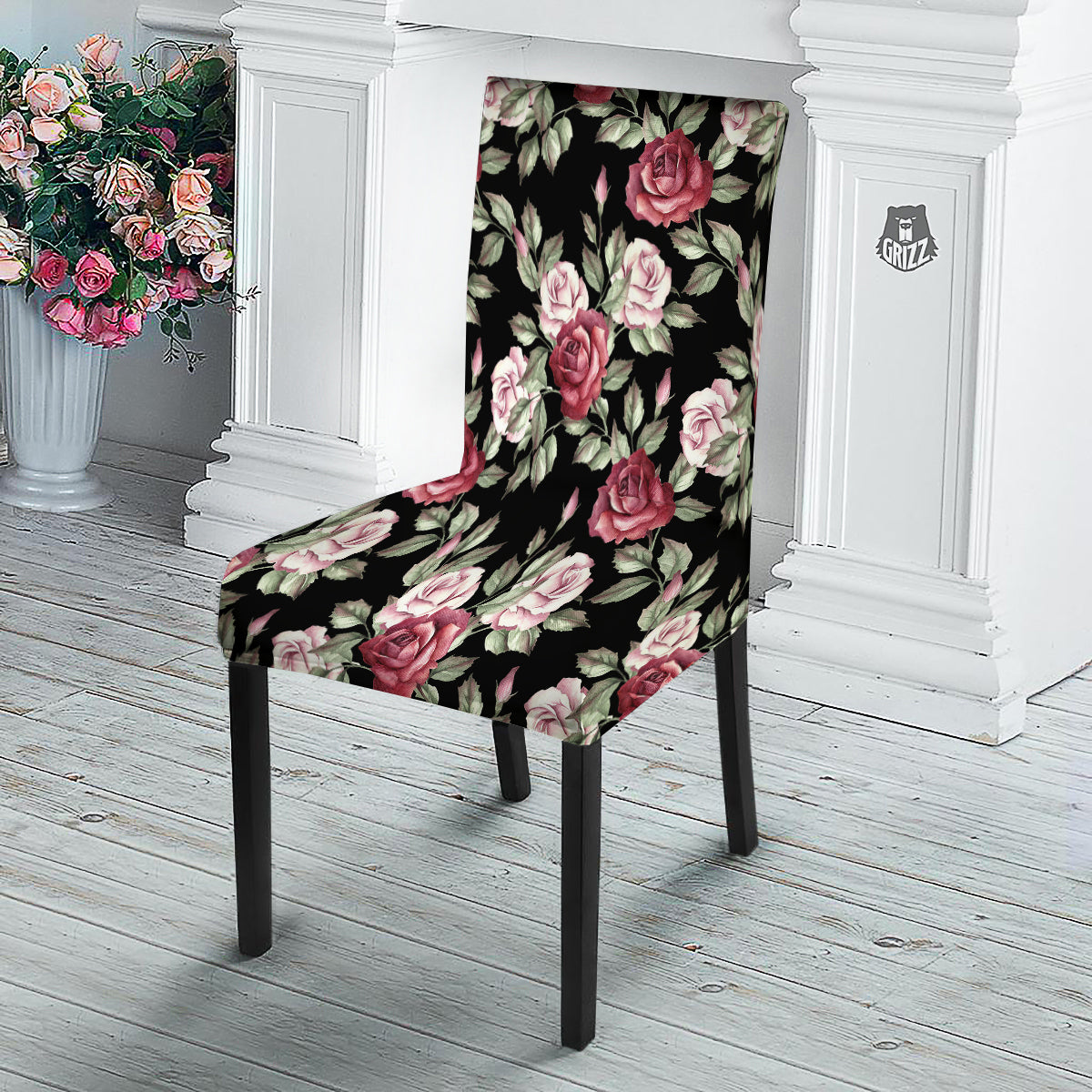 Rose Valentine's Day Print Pattern Dining Chair Slipcover-grizzshop