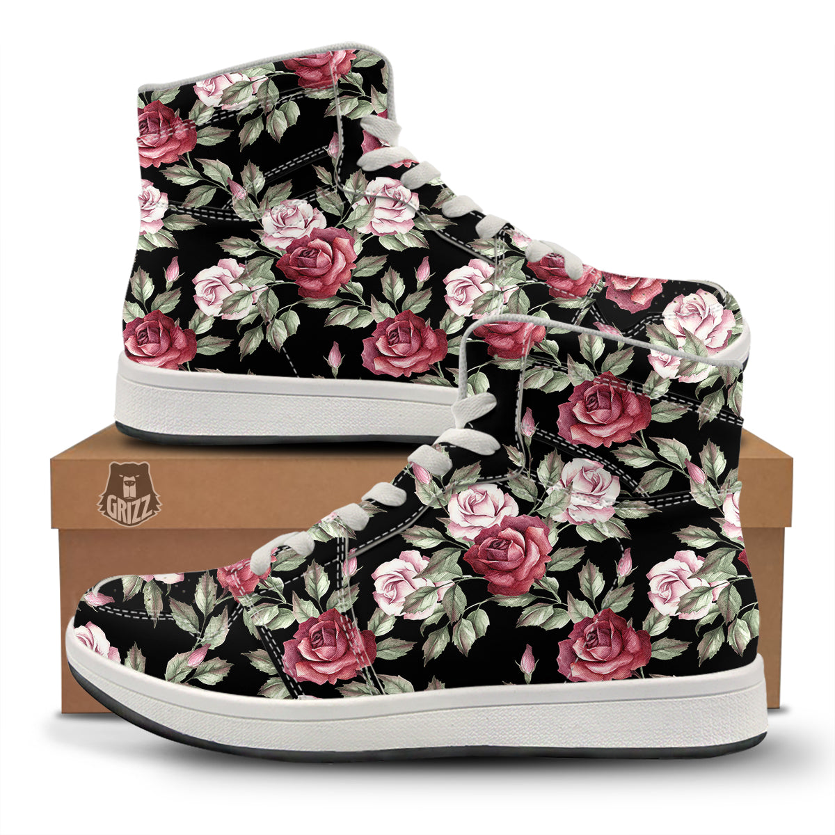 Rose Valentine's Day Print Pattern High Top Sneakers-grizzshop