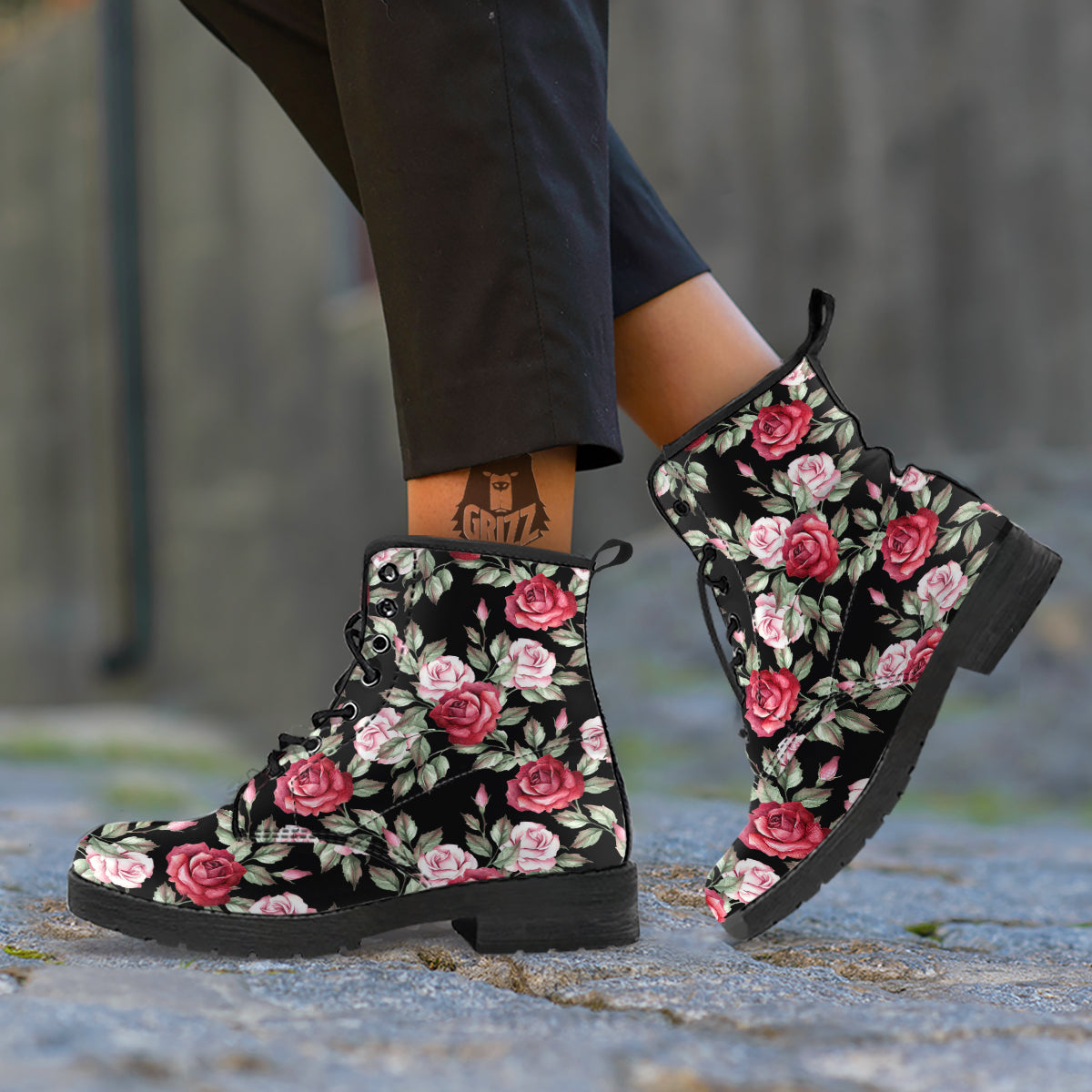 Rose Valentine's Day Print Pattern Leather Boots-grizzshop