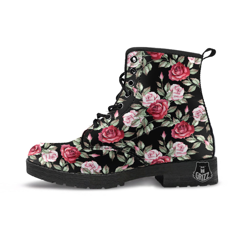 Rose Valentine's Day Print Pattern Leather Boots-grizzshop