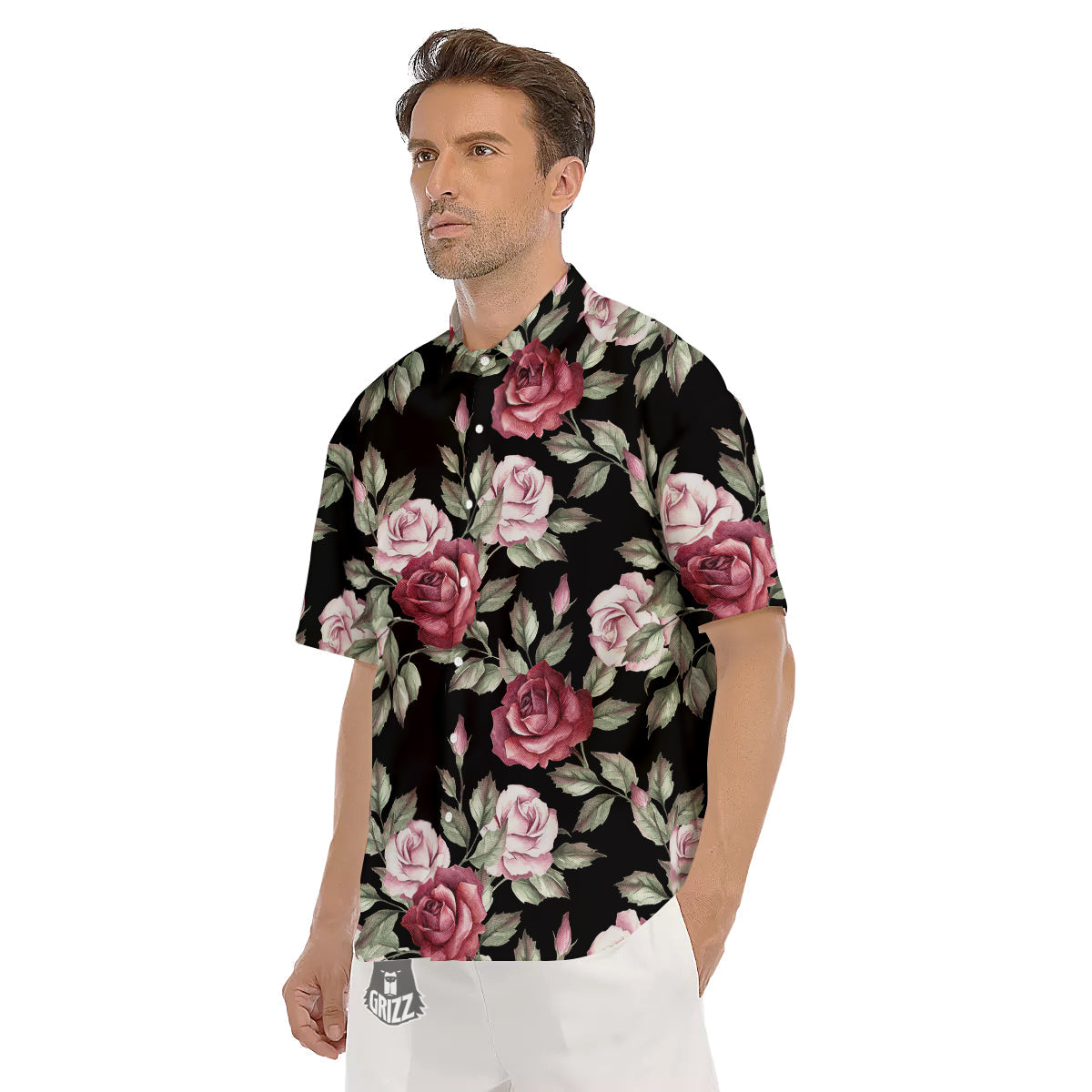 Rose Valentine's Day Print Pattern Men's Short Sleeve Shirts-grizzshop