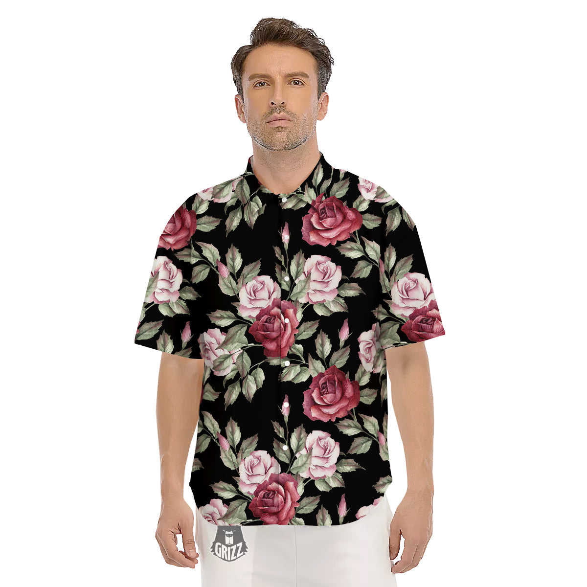 Rose Valentine's Day Print Pattern Men's Short Sleeve Shirts-grizzshop