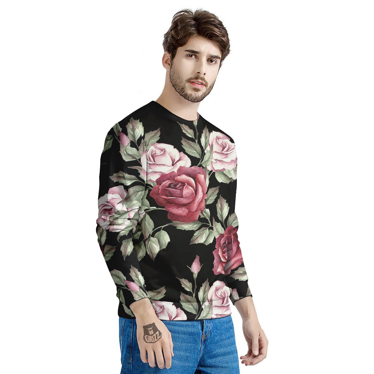 Rose Valentine's Day Print Pattern Men's Sweatshirt-grizzshop