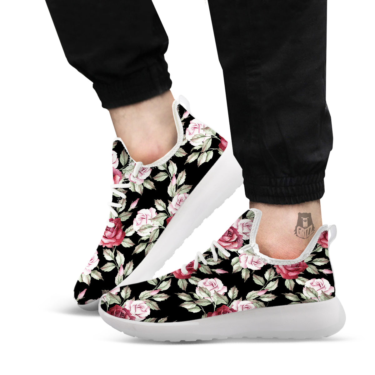 Rose Valentine's Day Print Pattern White Athletic Shoes-grizzshop