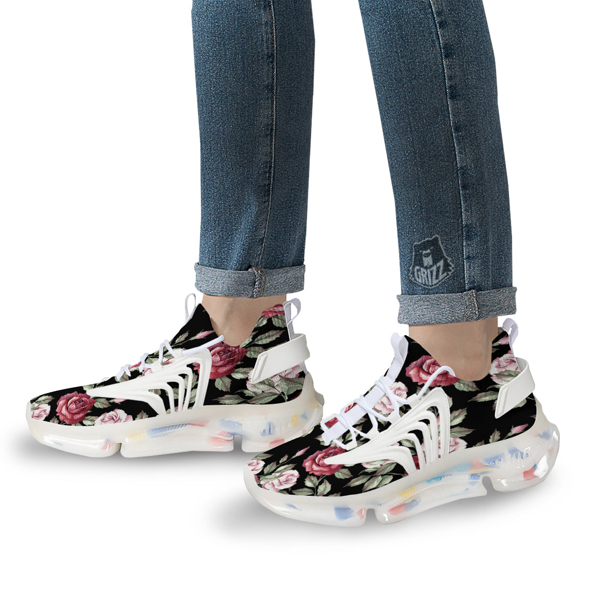 Rose Valentine's Day Print Pattern White Gym Shoes-grizzshop