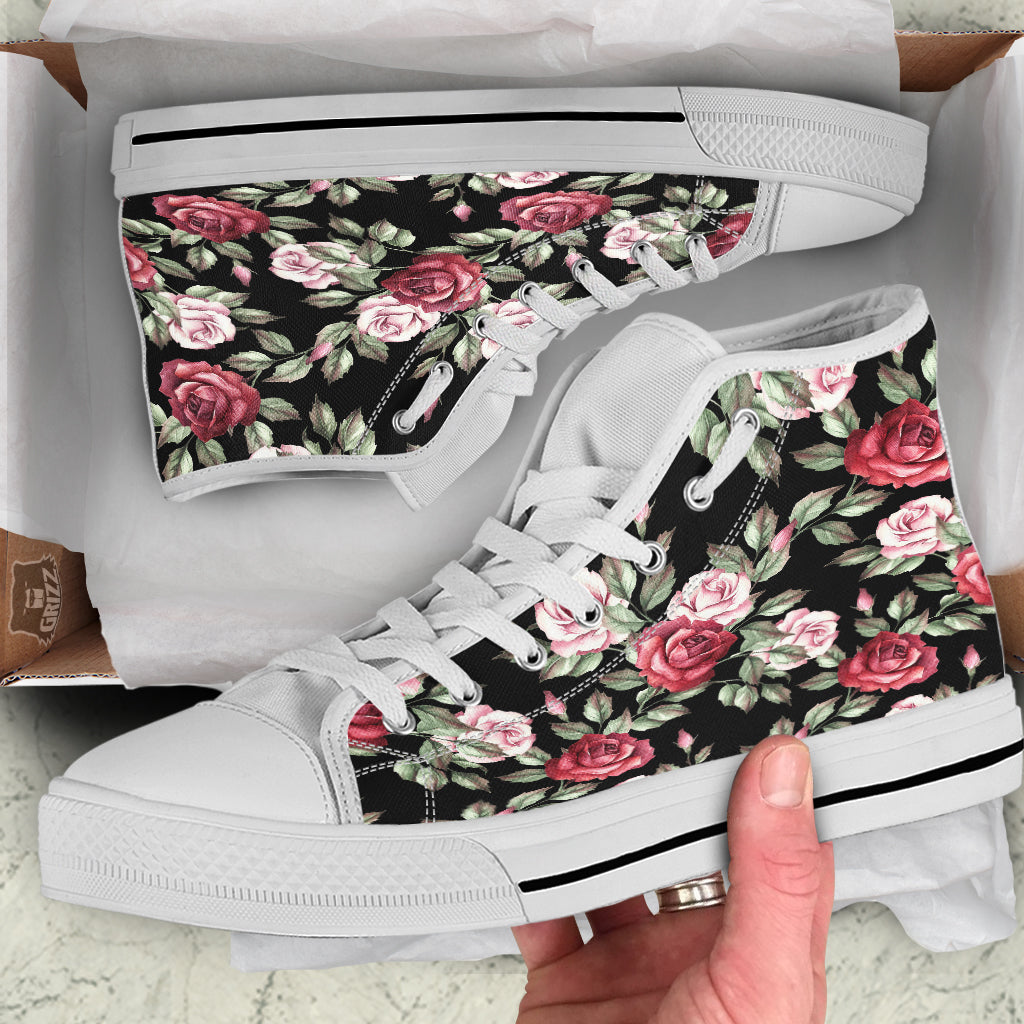 Rose Valentine's Day Print Pattern White High Top Shoes-grizzshop