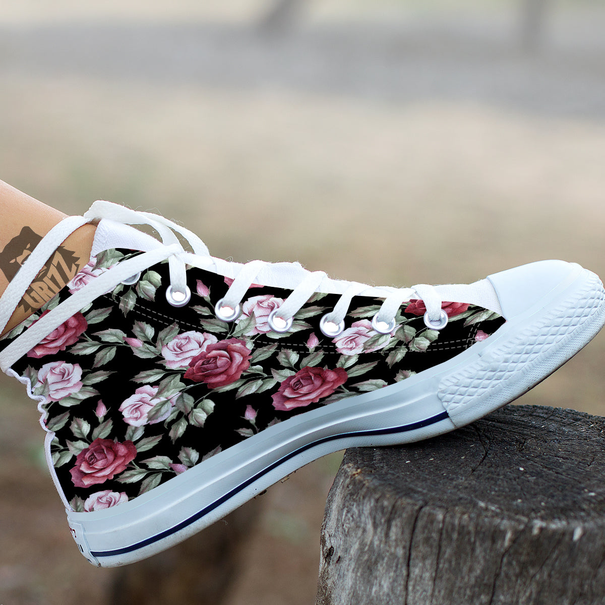 Rose Valentine's Day Print Pattern White High Top Shoes-grizzshop