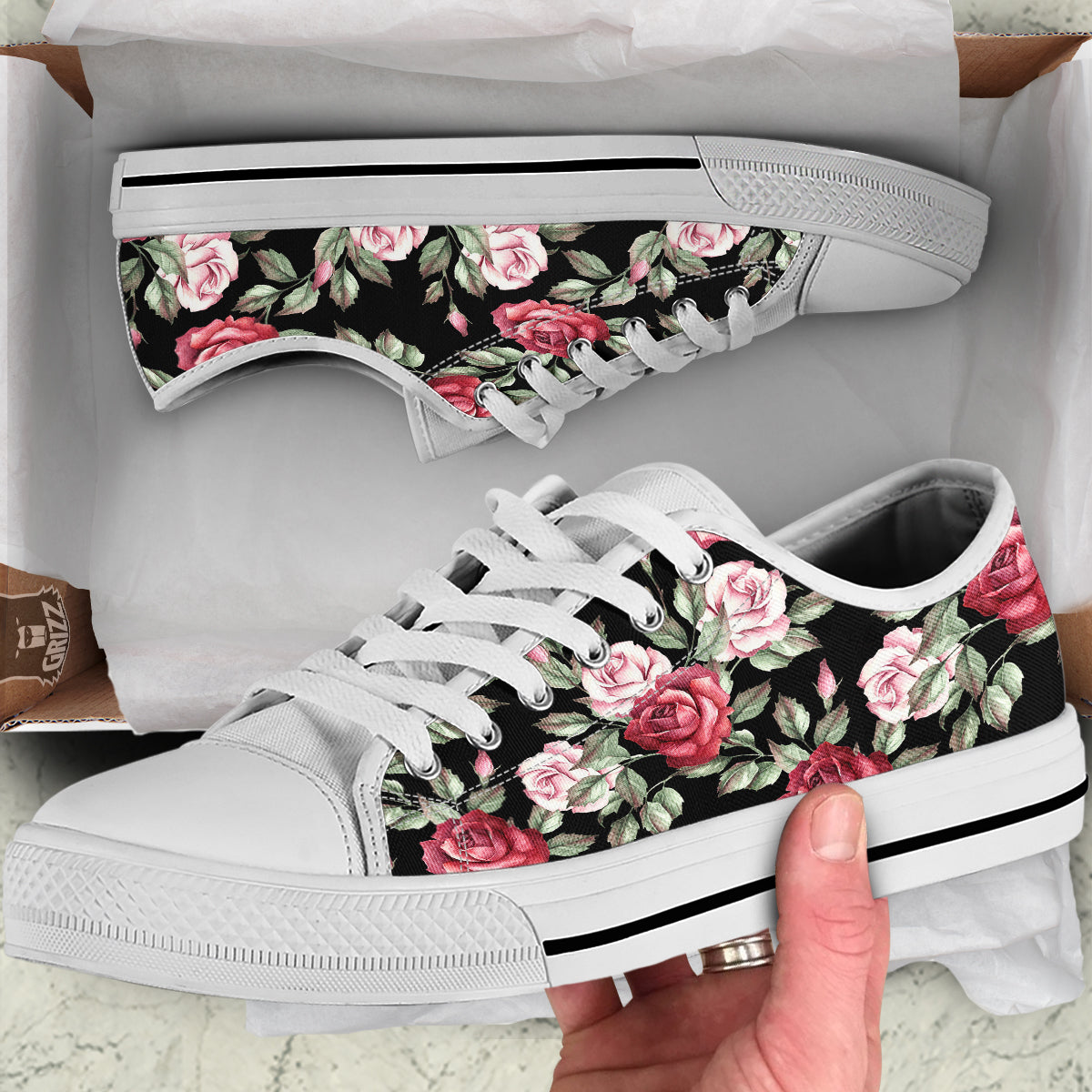 Rose Valentine's Day Print Pattern White Low Top Shoes-grizzshop