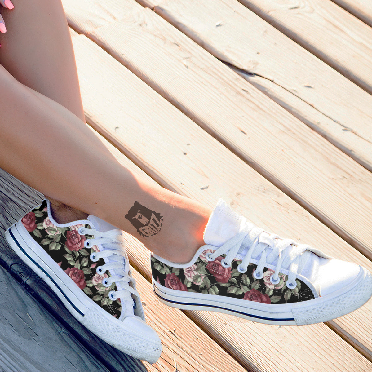 Rose Valentine's Day Print Pattern White Low Top Shoes-grizzshop