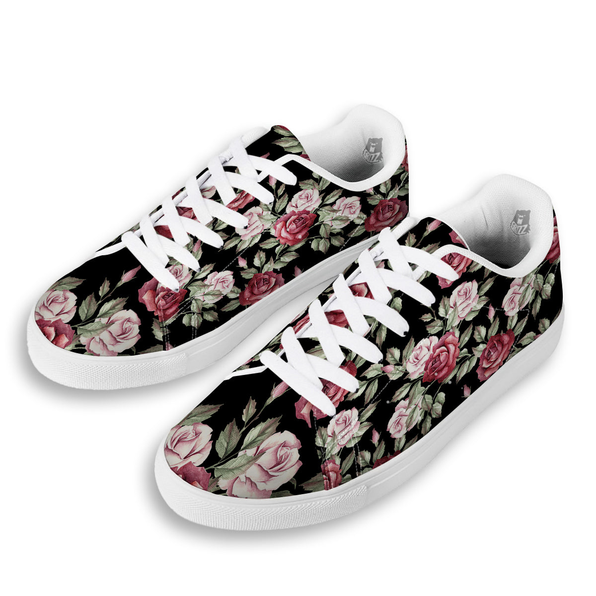 Rose Valentine's Day Print Pattern White Low Top Sneakers-grizzshop