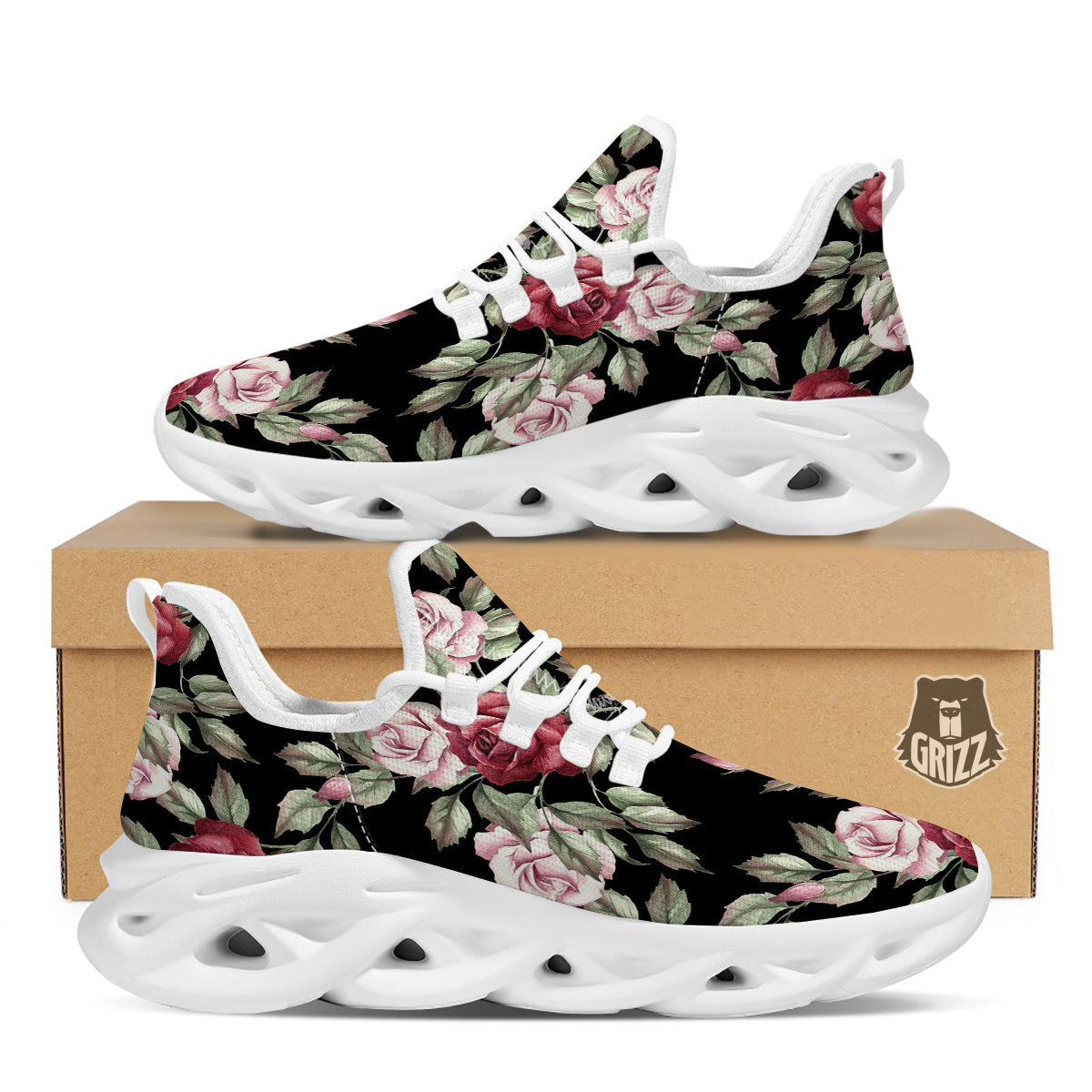 Rose Valentine's Day Print Pattern White Running Shoes-grizzshop