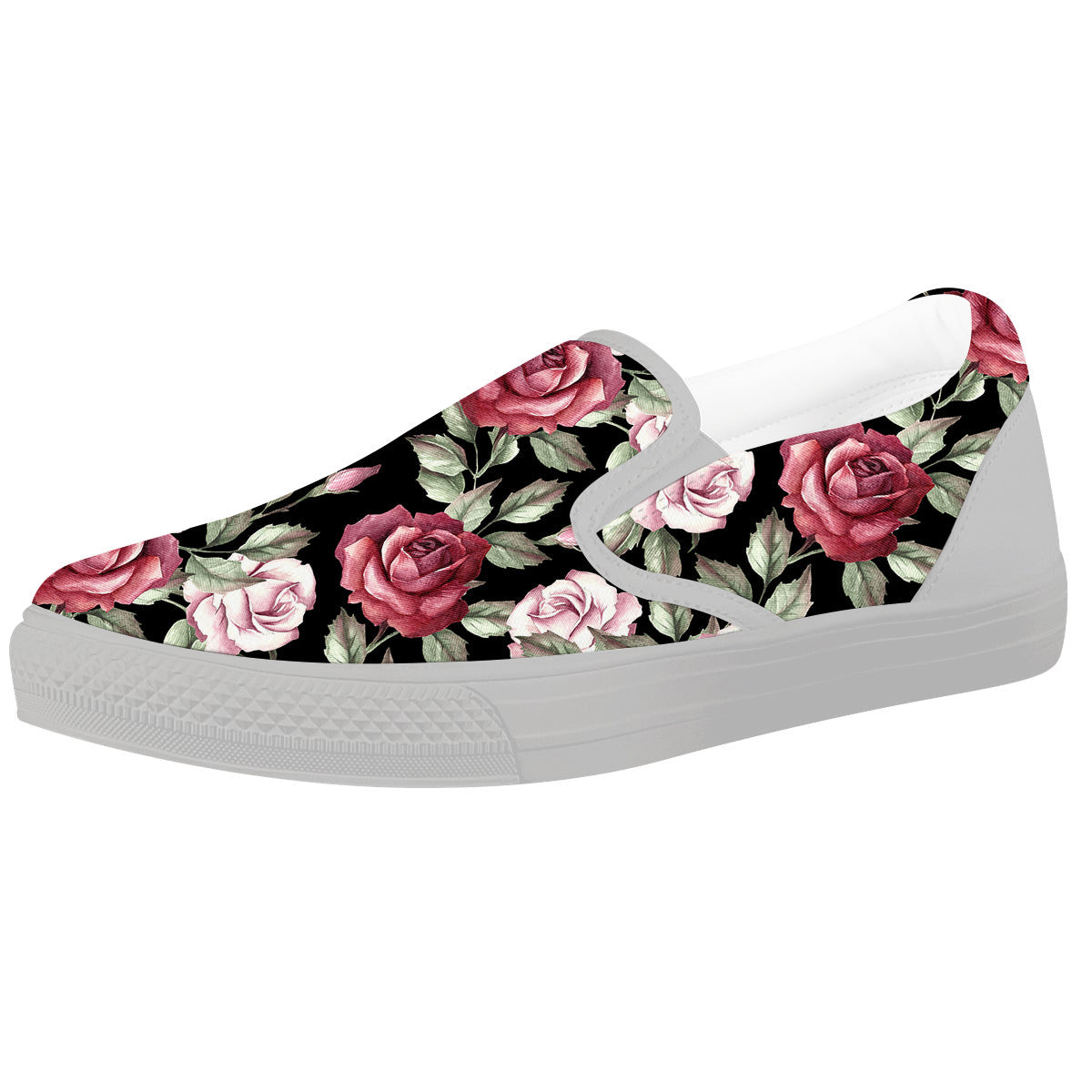 Rose Valentine's Day Print Pattern White Slip On Shoes-grizzshop