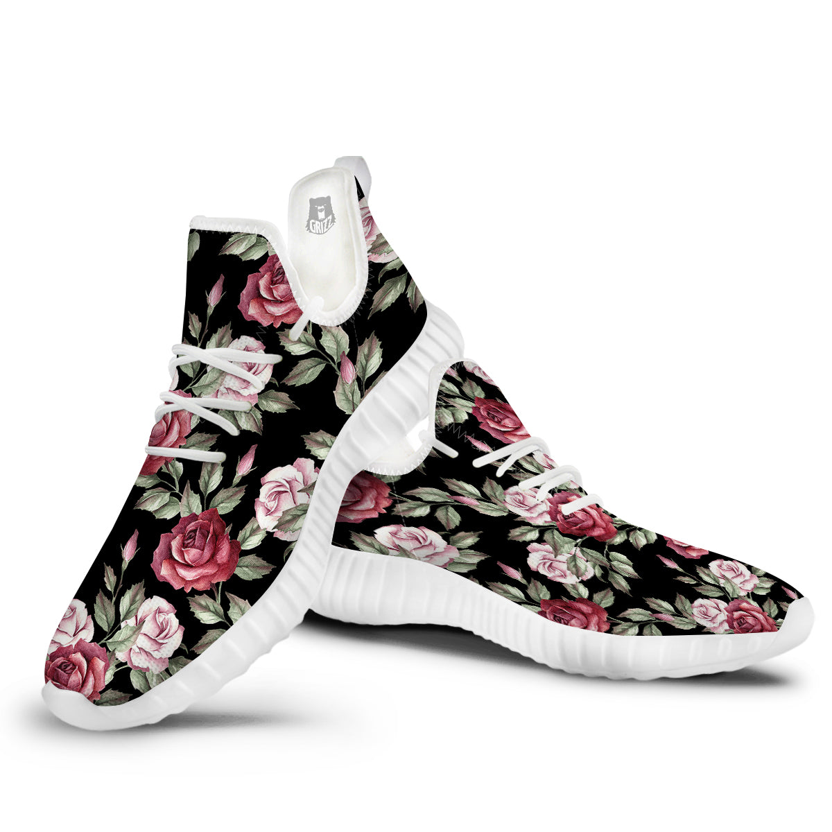 Rose Valentine's Day Print Pattern White Walking Shoes-grizzshop