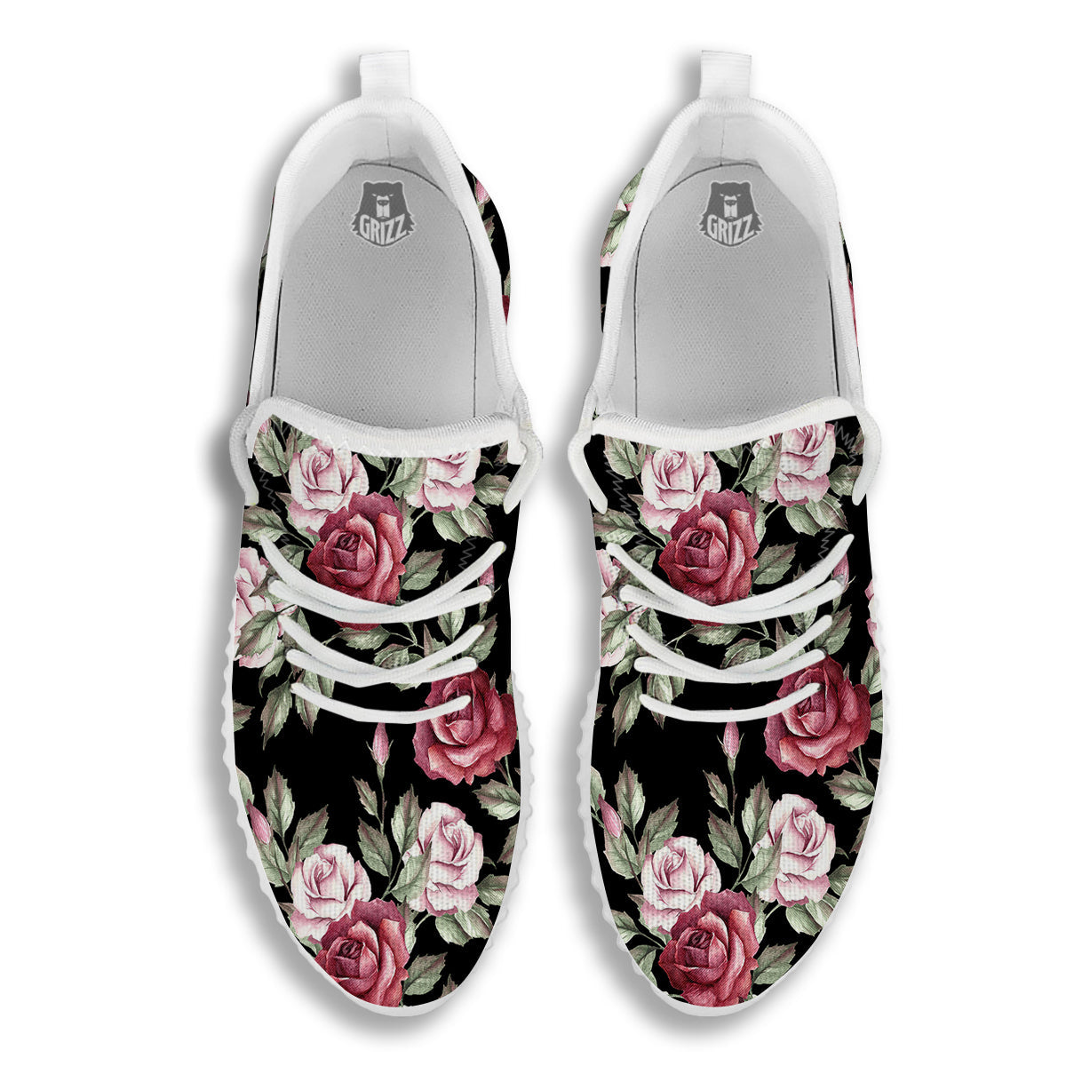 Rose Valentine's Day Print Pattern White Walking Shoes-grizzshop