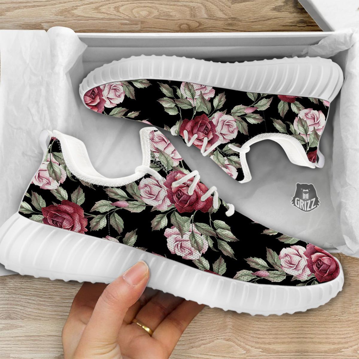 Rose Valentine's Day Print Pattern White Walking Shoes-grizzshop