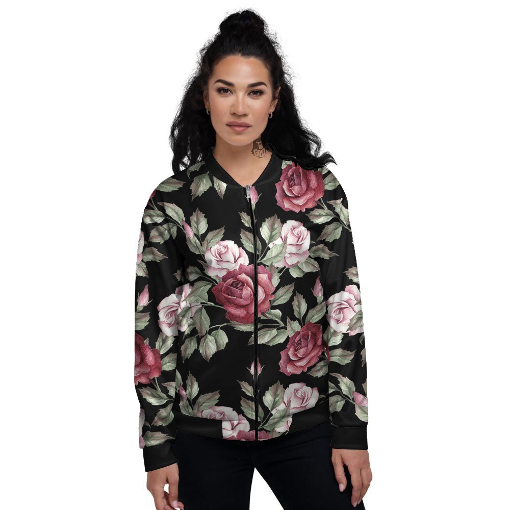 Rose Valentine's Day Print Pattern Women's Bomber Jacket-grizzshop