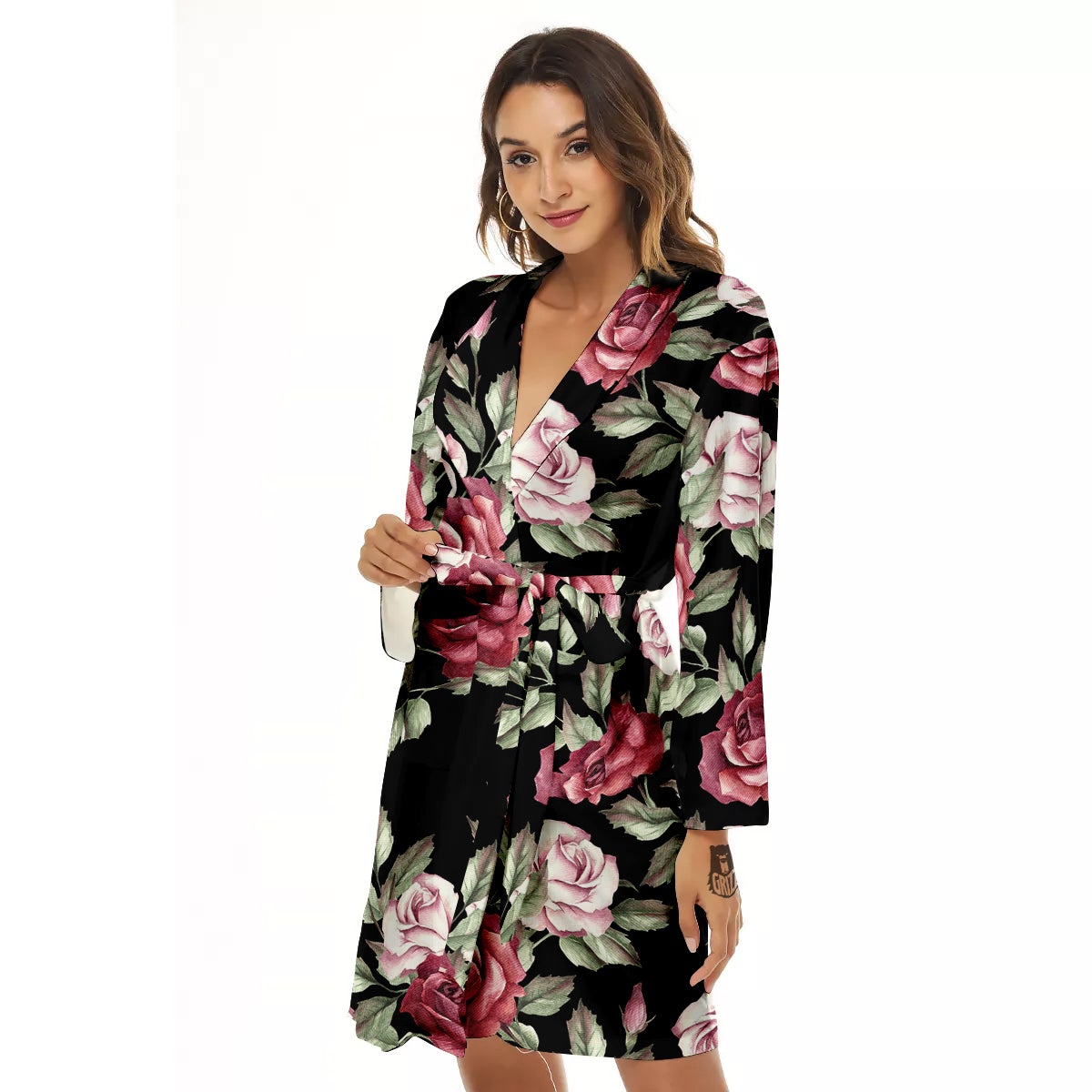 Rose Valentine's Day Print Pattern Women's Robe-grizzshop