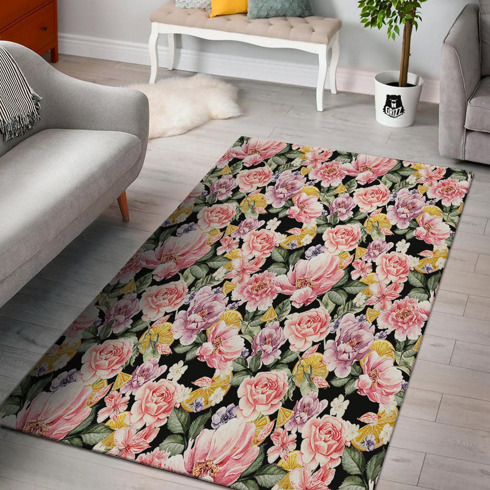 Rose Vintage Print Pattern Floor Mat-grizzshop