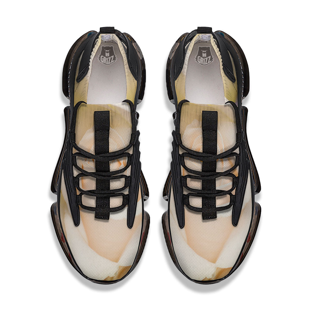 Rose White Print Black Gym Shoes-grizzshop