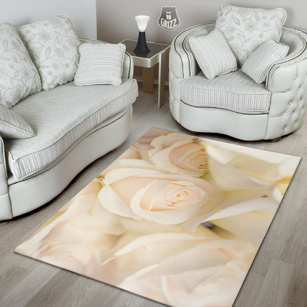 Rose White Print Floor Mat-grizzshop