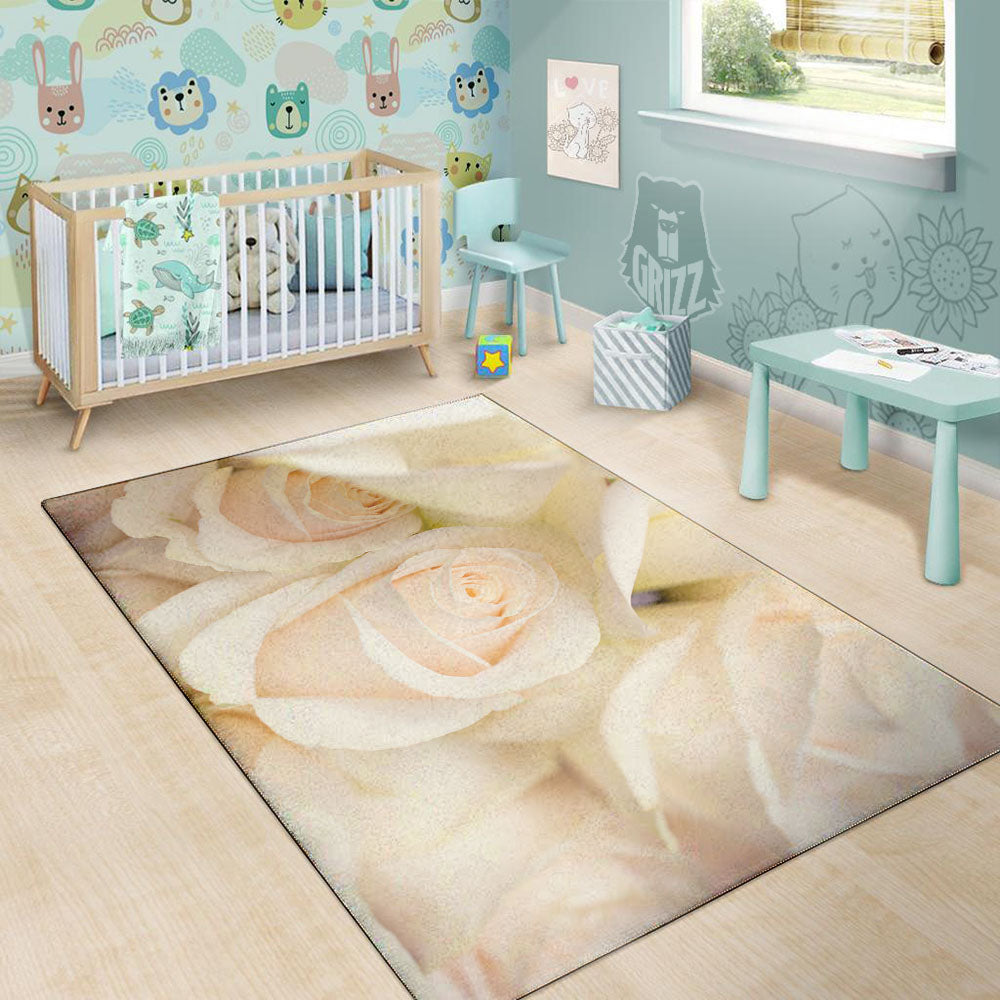 Rose White Print Floor Mat-grizzshop