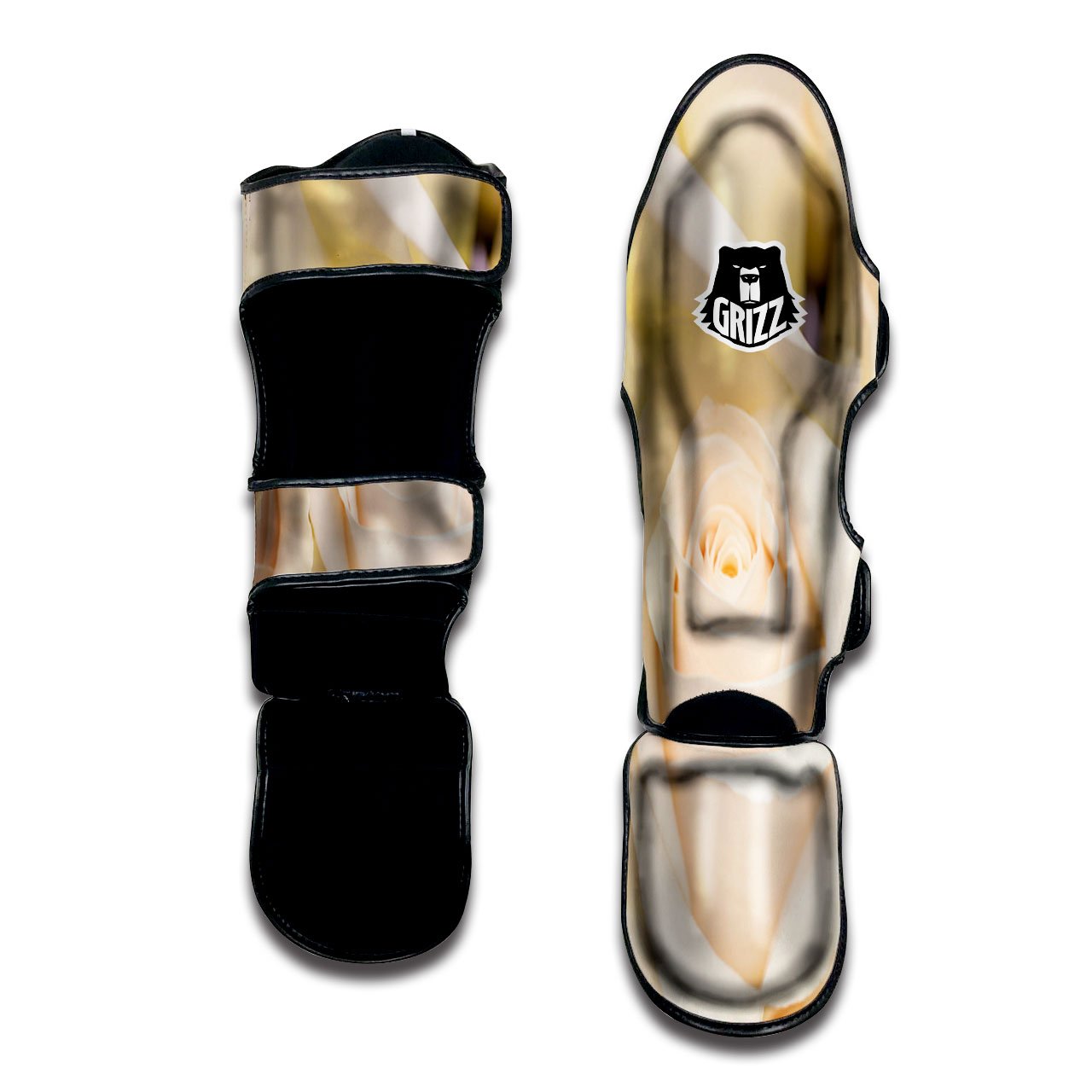 Rose White Print Muay Thai Shin Guards-grizzshop