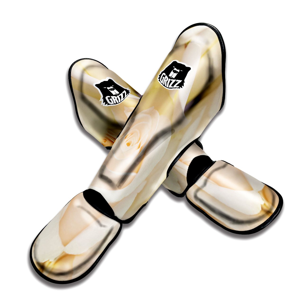 Rose White Print Muay Thai Shin Guards-grizzshop