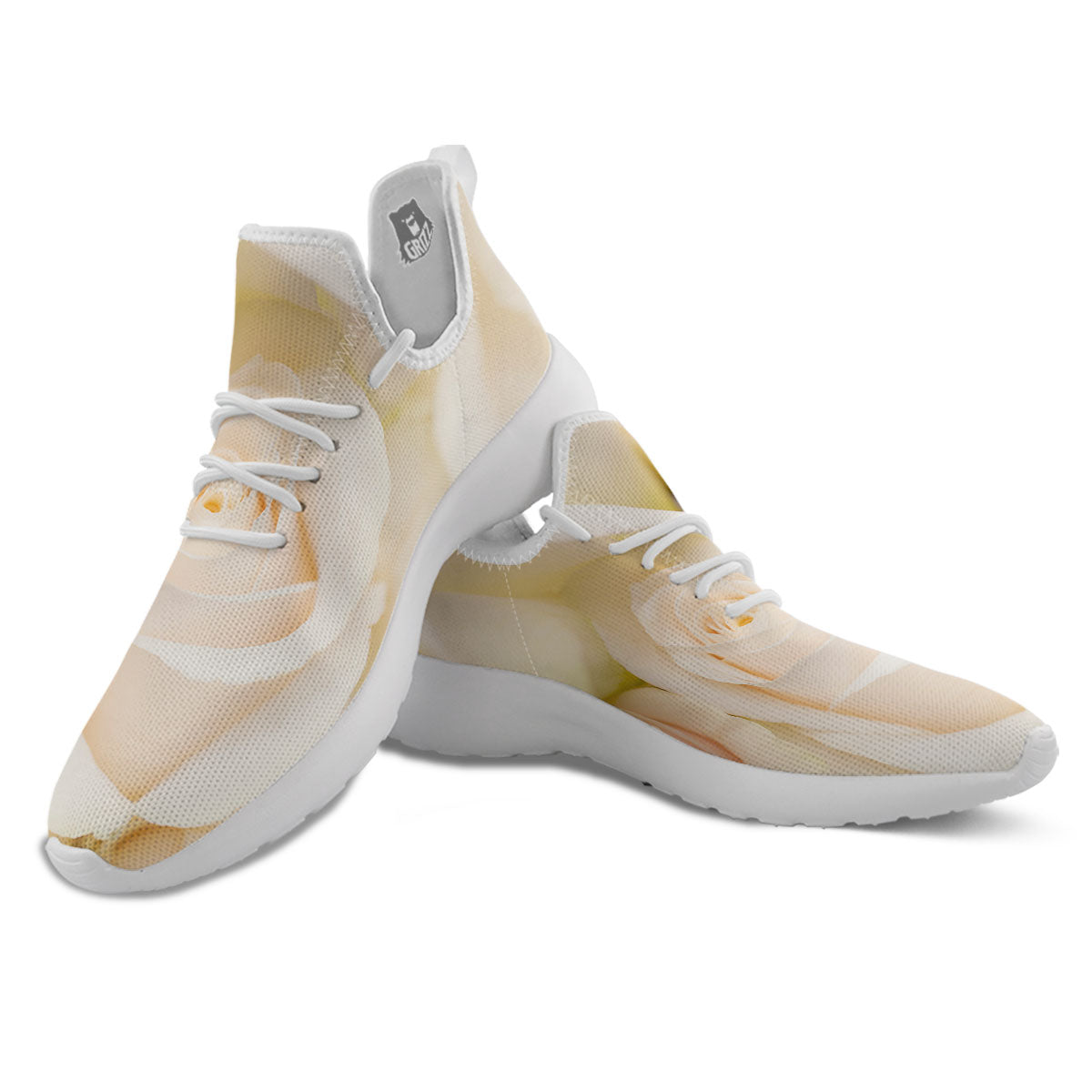 Rose White Print White Athletic Shoes-grizzshop