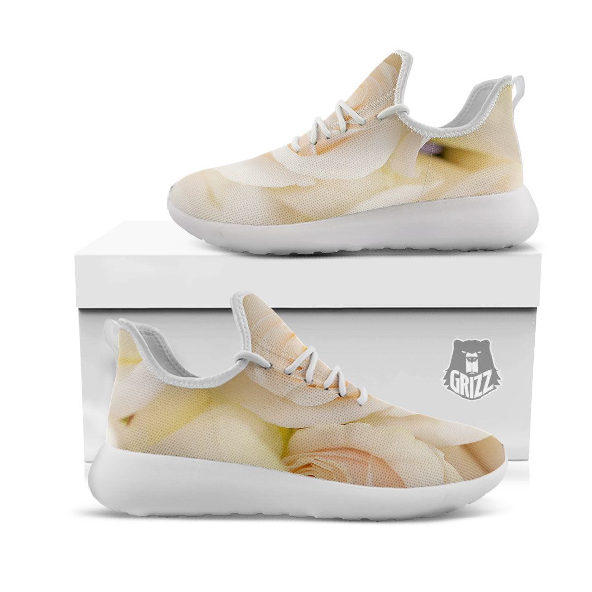 Rose White Print White Athletic Shoes-grizzshop