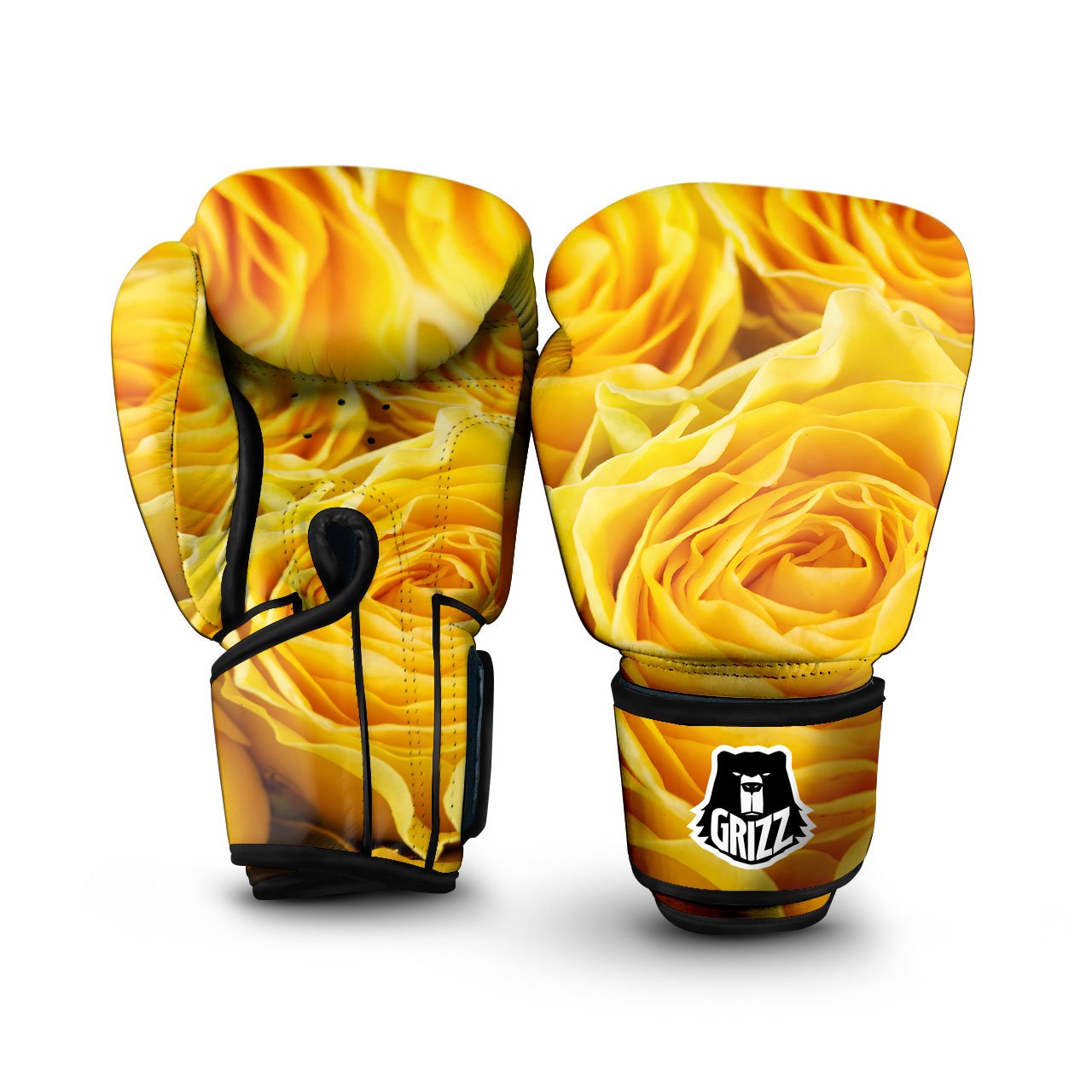 Rose Yellow Print Boxing Gloves-grizzshop