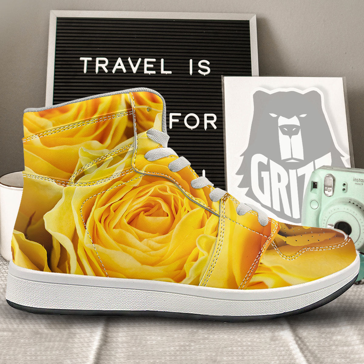 Rose Yellow Print High Top Sneakers-grizzshop