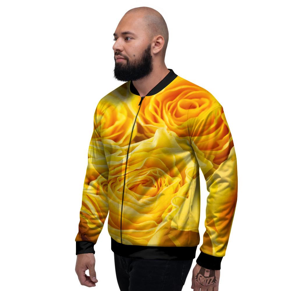 Rose Yellow Print Men's Bomber Jacket-grizzshop