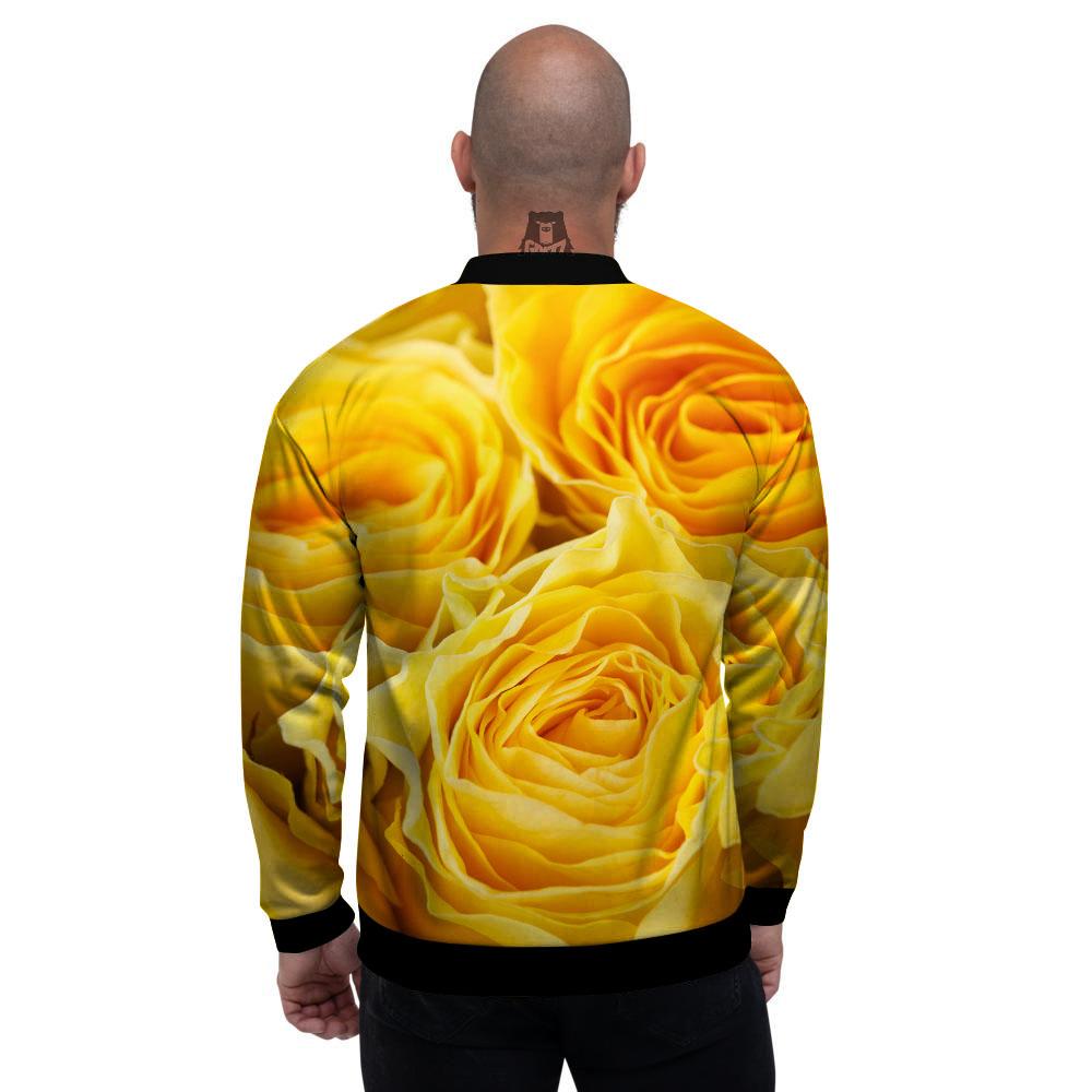 Rose Yellow Print Men's Bomber Jacket-grizzshop