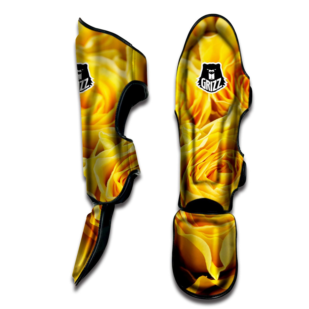 Rose Yellow Print Muay Thai Shin Guards-grizzshop