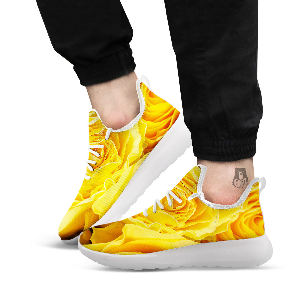 Rose Yellow Print White Athletic Shoes-grizzshop