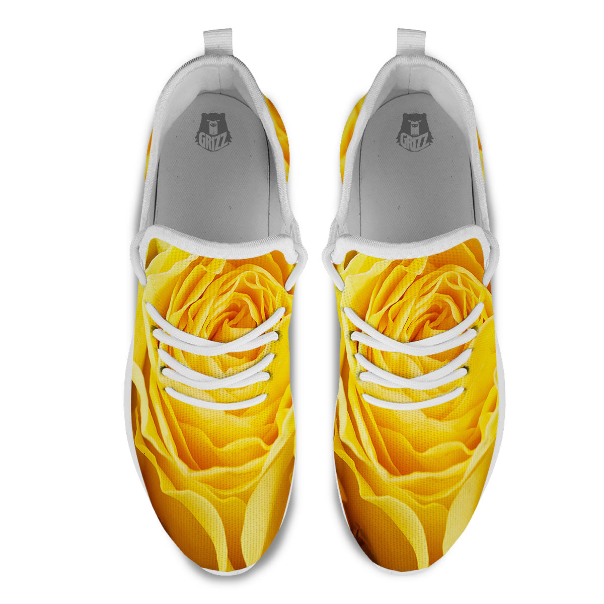 Rose Yellow Print White Athletic Shoes-grizzshop