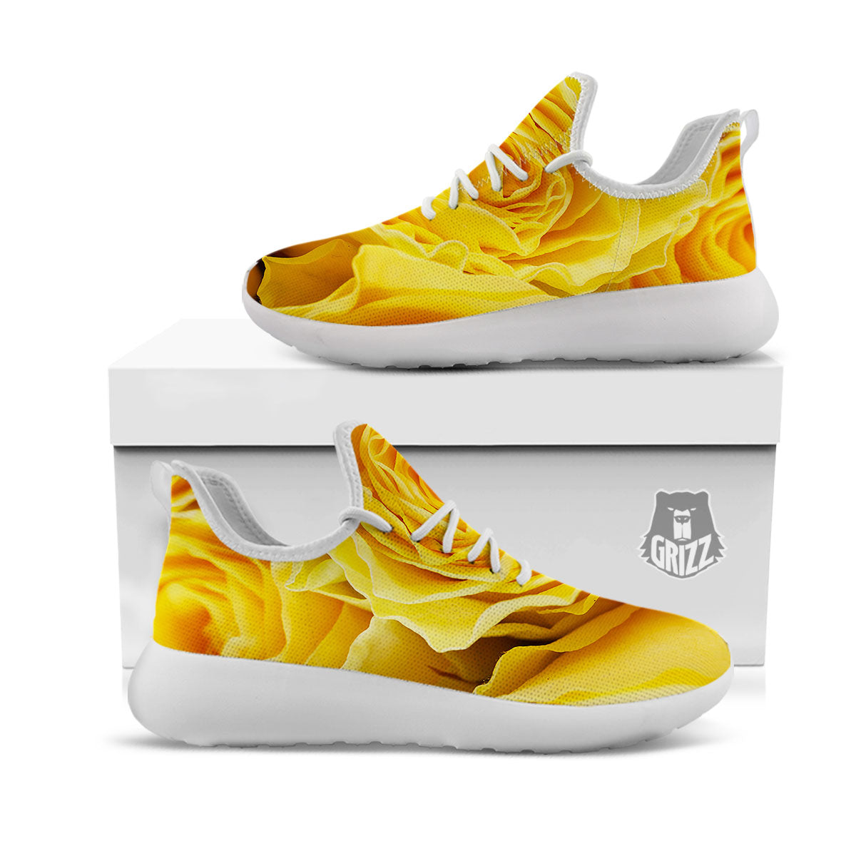 Rose Yellow Print White Athletic Shoes-grizzshop