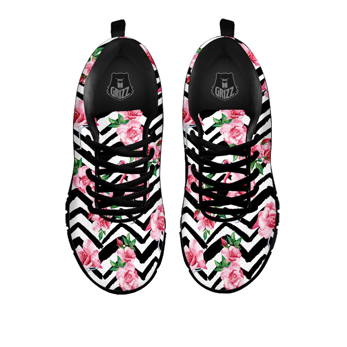 Rose Zigzag Pink Print Pattern Black Sneaker-grizzshop