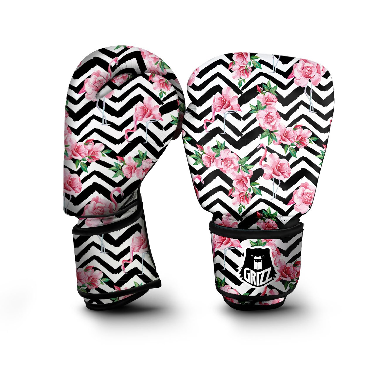Rose Zigzag Pink Print Pattern Boxing Gloves-grizzshop