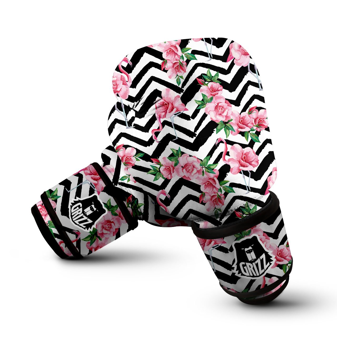 Rose Zigzag Pink Print Pattern Boxing Gloves-grizzshop