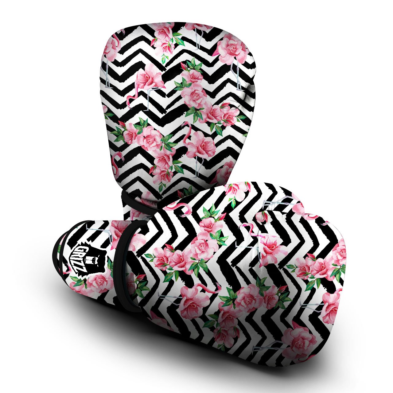 Rose Zigzag Pink Print Pattern Boxing Gloves-grizzshop