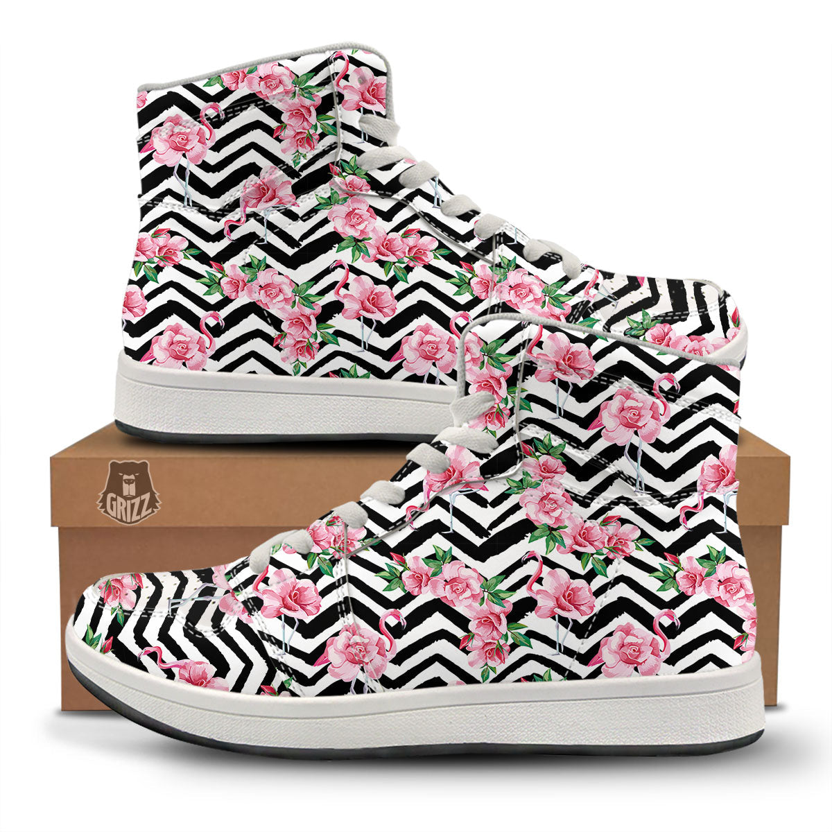 Rose Zigzag Pink Print Pattern High Top Sneakers-grizzshop
