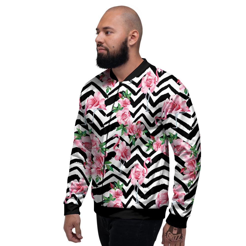 Rose Zigzag Pink Print Pattern Men's Bomber Jacket-grizzshop