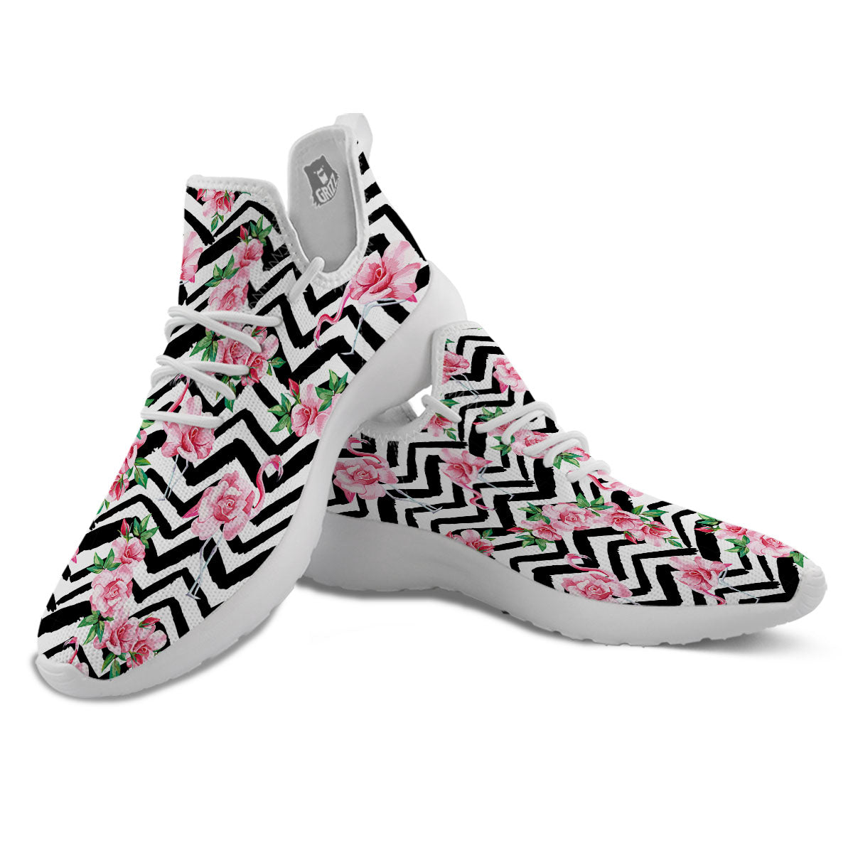 Rose Zigzag Pink Print Pattern White Athletic Shoes-grizzshop